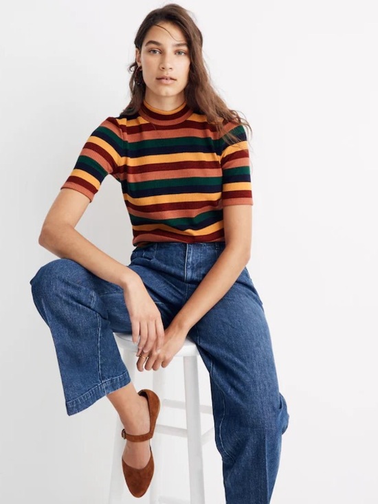 Madewell Tops - Madewell Rainbow 3/4 sleeve sweater type top mock neck